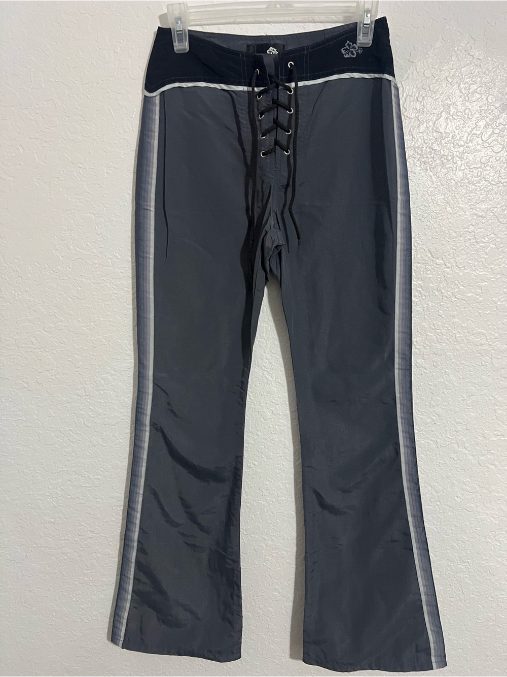 Vintage Y2K Bodywaves USA Gray Pants Size S  Side Stripes Lace Up Front  #609